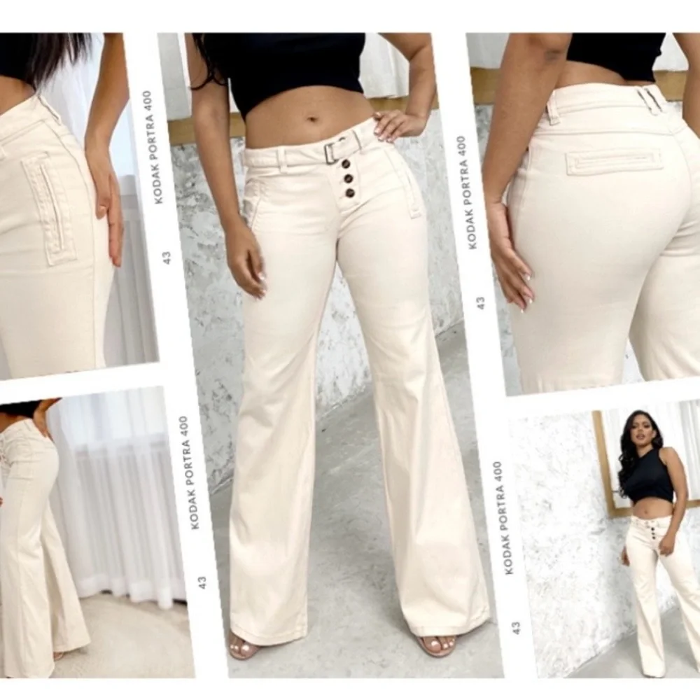 Elegant Beige Wide Leg Women's Pants - Picture 5 of 9